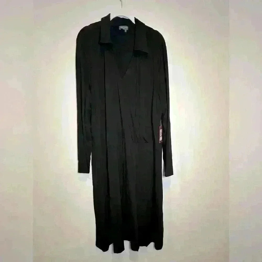 NWT Vince Camuto Black Rayon‎ Blend Midi Dress Snap Wrap Top Size 3X